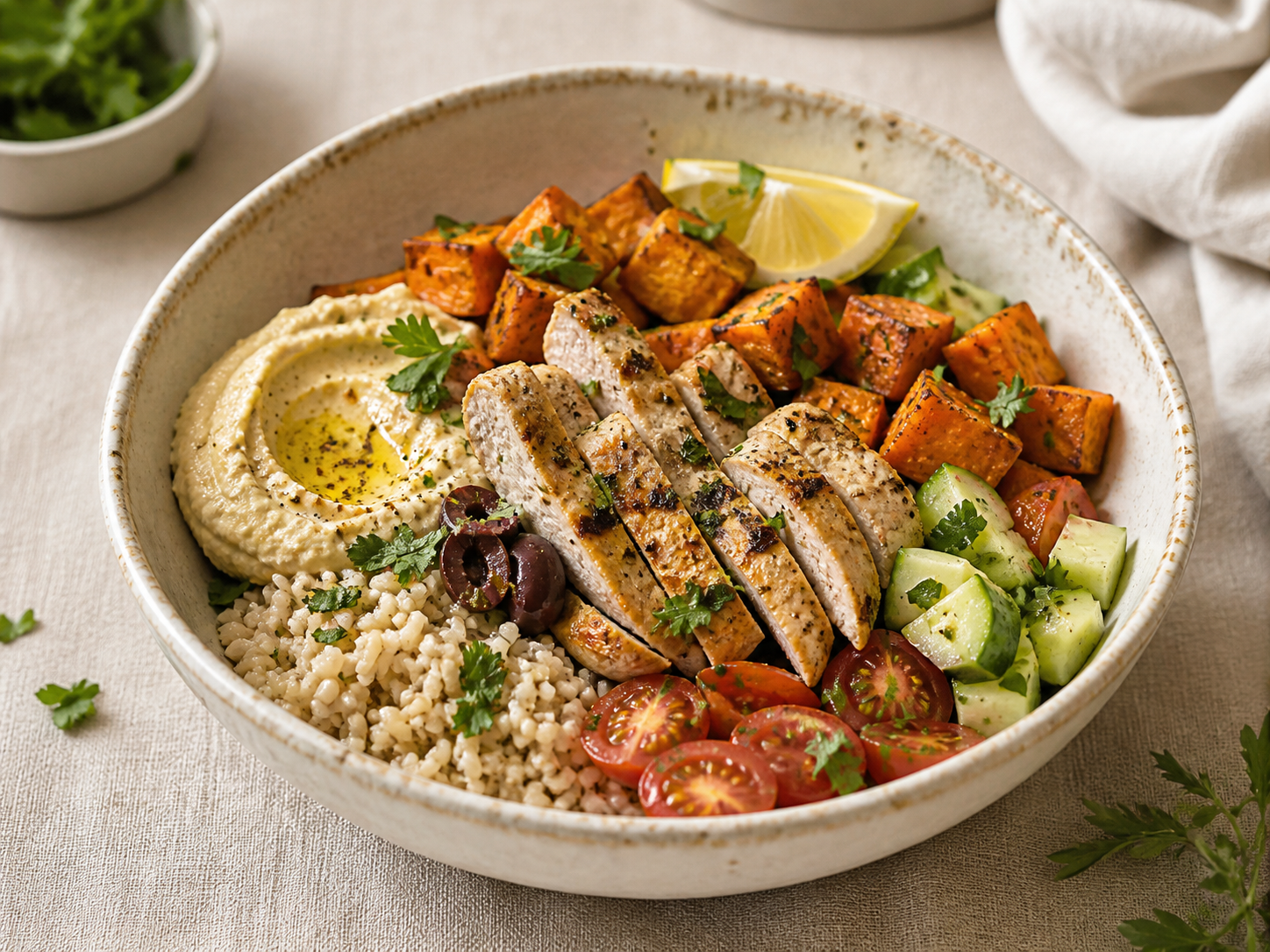 Mediterranean-inspired chicken bowl